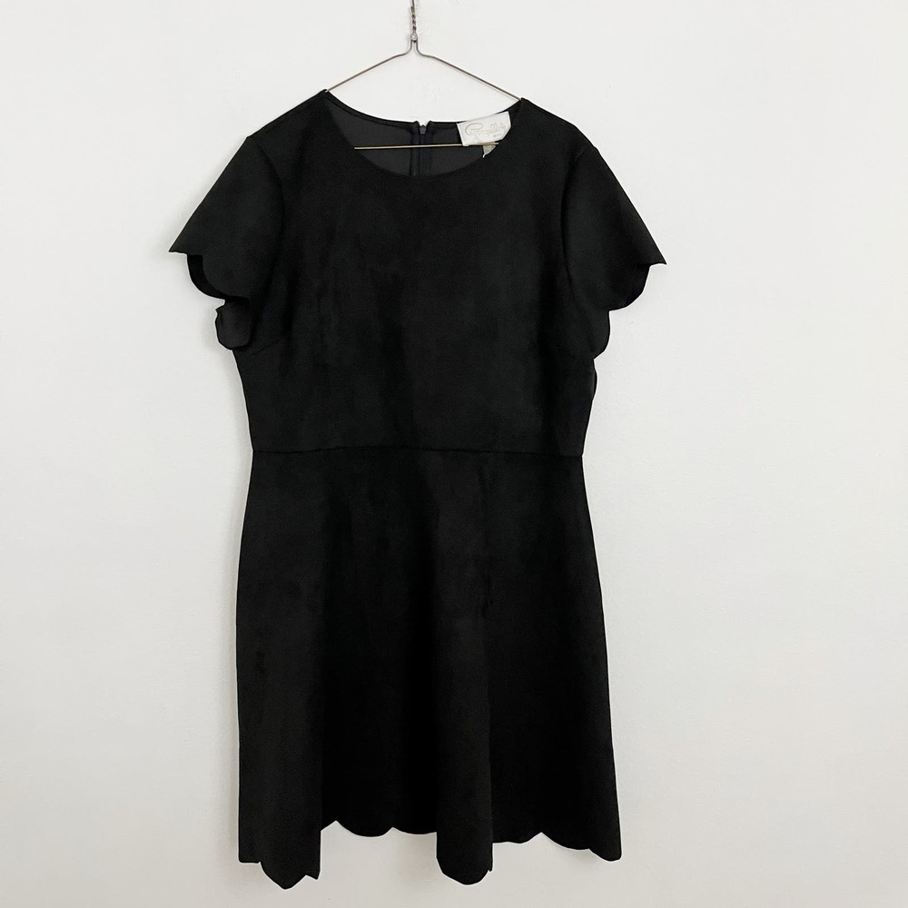 Pappagallo Dress Womens Size 16 Black Scalloped Fit And Flare Mini Short Sleeve